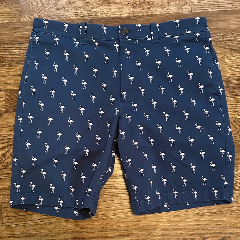 J. Crew Navy Flamingo Print Men's Flat Front Shorts